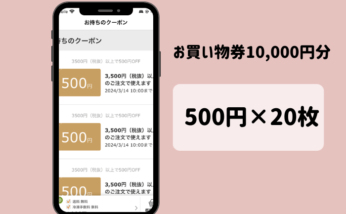 オイシックス早得キャンペーン
Oisixお買い物券10,000円分